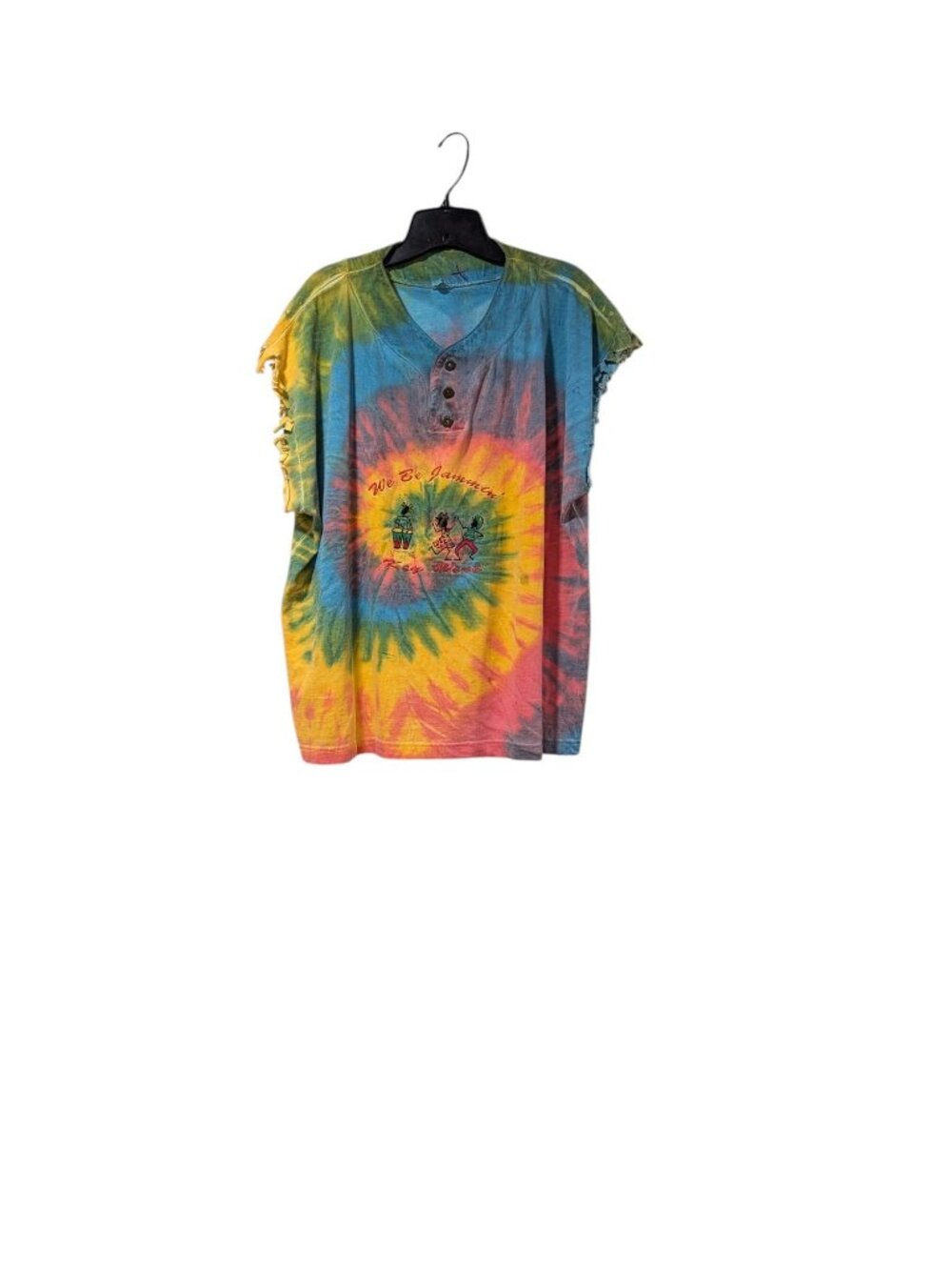 Speed Limit 88 Vintage Tie Dye Frayed "We Be Jammin" Key West Shirt Boho Sz S